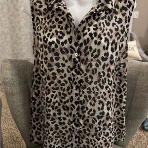 H&M Leopard Print Button Down Sleeveless Shirt